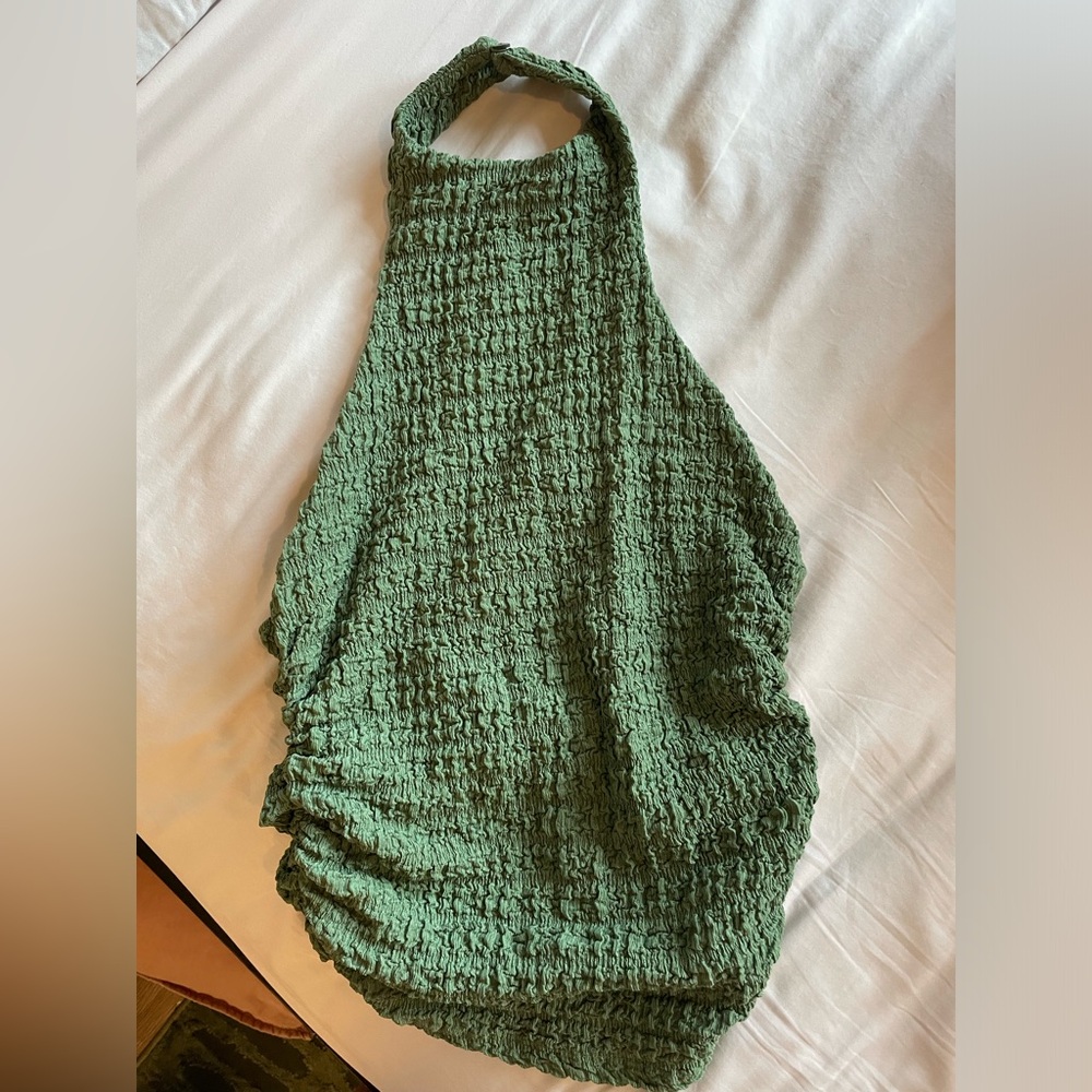 Green Zara textured halter top